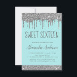 Convites Glitter de Tela de Prata Sparkle Elegante Sweet 16<br><div class="desc">Silver e Teal (Azul Aqua) Coletor Brilhante Doce 16 Convite de aniversário. Este é o perfeito 16 anos de Aniversário convite para uma Festa de aniversário Moderna de Silver e Teal Sparkle Sparkle. Entre em contato com o designer para encontrar itens personalizados correspondentes.</div>