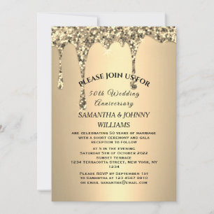 Convites Glitter do Ouro de aniversário de 50 anos de casam