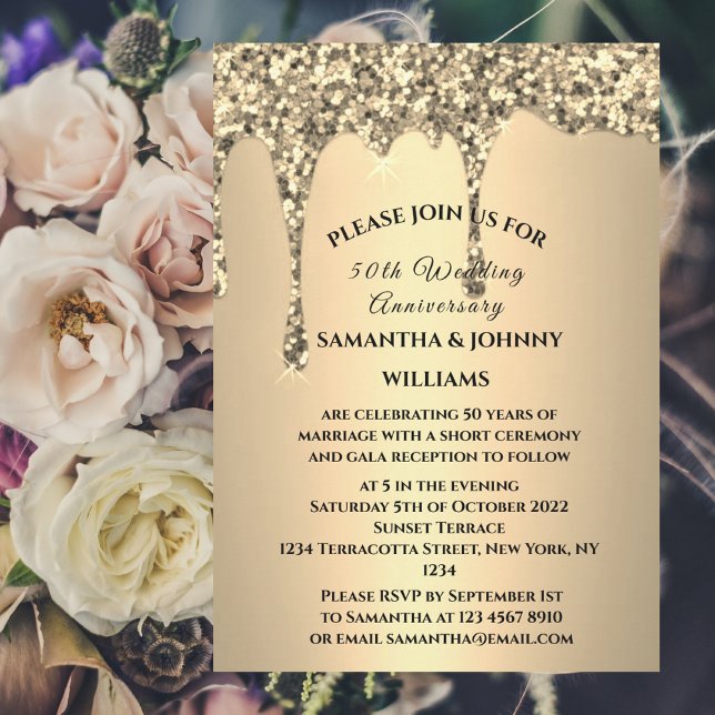 Convites Glitter do Ouro de aniversário de 50 anos de casam (Criador carregado)