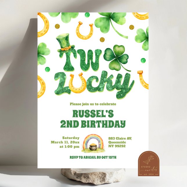 Convites Glitter Dois St Patrick Aniversário de 2 anos (Criador carregado)
