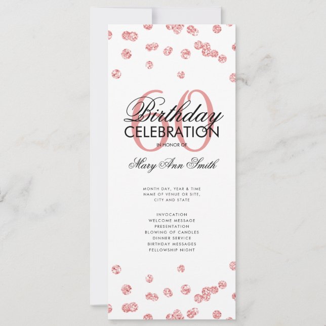 Convites Glitter Dourada do Programa de Aniversário 60º com (Frente)