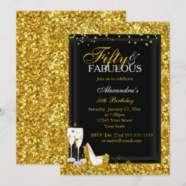 Convites Glitter Dourado 50 Aniversário Fabuloso festa de c