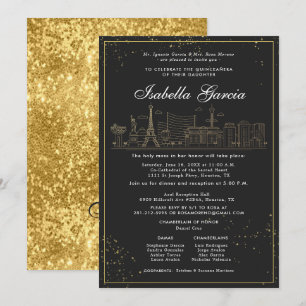 Convites Glitter Dourado Aniversário de Quinceañera Las Veg