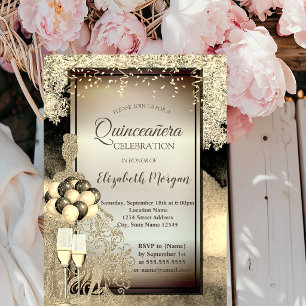 Convites Glitter Dourado,Balões,Quinto-Cores Altos