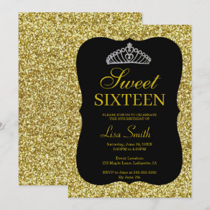 Convites Glitter Dourado Chic Elegante Tiara Sweet 16
