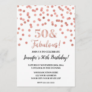 Convites Glitter Dourado Confetti 50 e Fabuloso rosa