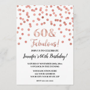 Convites Glitter Dourado Confetti 60 e Fabuloso rosa
