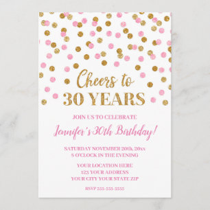 Convites Glitter Dourado cor-de-rosa Confetti Saúde até 30 