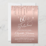 Convites Glitter Dourado da Rosa de Festa de aniversário de<br><div class="desc">Elegante e chic 60 convite de aniversário virtual com "60 & Fabuloso" em um bonito script de na moda contra um fundo de rosa dourado,  com brilho de rosa dourado falso gotejando do topo. Você pode adicionar facilmente os detalhes da festa online.</div>