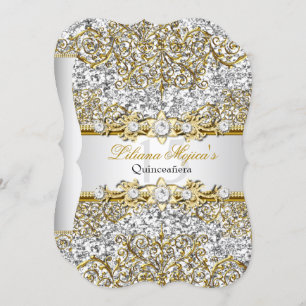 Convites Glitter Dourado Damask Quinceanera Invite