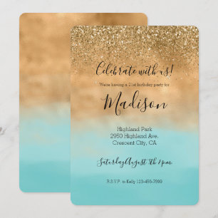 Convites Glitter Dourado de Aqua Watercolor