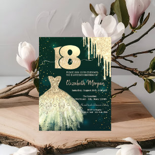 Convites Glitter Dourado de Glitter Gritante Verde 18º Ani