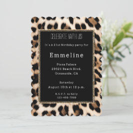 Convites Glitter Dourado de Leopardo Negro Castanho