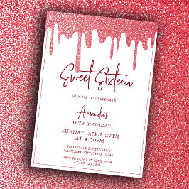 Convites Glitter Dourado de Rosa chic Doce 16 Aniversário