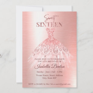 Convites Glitter Dourado de Rosa moderno doce 16 único