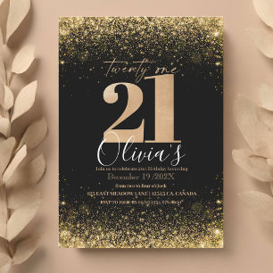 Convites Glitter Dourado do Partido aniversário de 21 anos