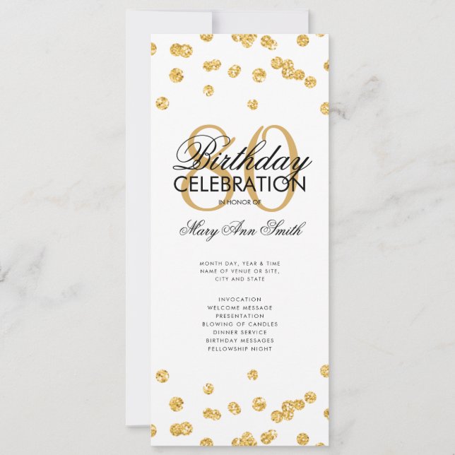 Convites Glitter Dourado do Programa de Festa de aniversári (Frente)