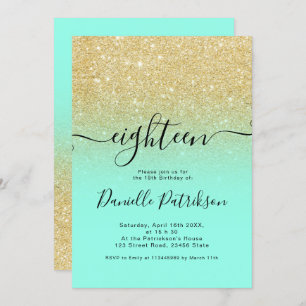 Convites Glitter dourado do quilo brilha menta ombre dezoit
