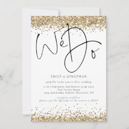 Convites Glitter Dourado Elegante Fazemos Casamento QR