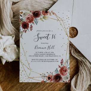 Convites Glitter Dourado geométrico Doce 16 Festas de anive