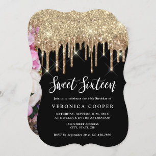Convites Glitter dourado legante gota doce 16 foto