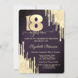 Convites Glitter Dourado moderno 18º aniversário de Borgonh<br><div class="desc">Um moderno,  chique e glamouroso com brilho dourado pingava em fundo arrojado.</div>
