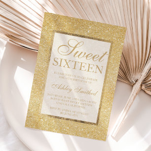 Convites Glitter dourado moderno e elegante Sweet 16