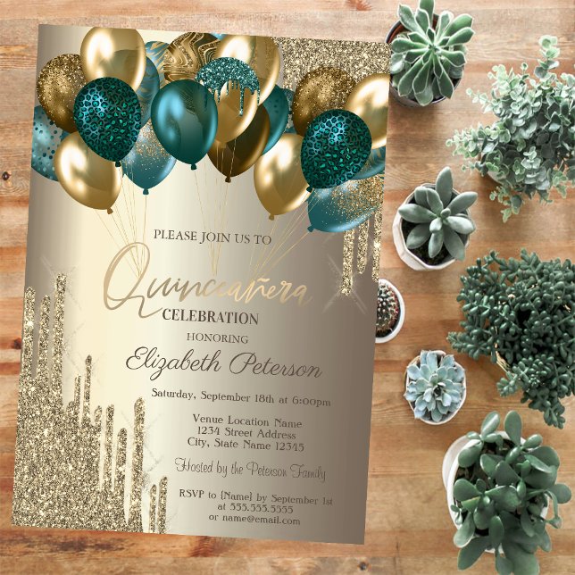 Convites Glitter Dourado na moda Coca Balões Quinceañera (Criador carregado)
