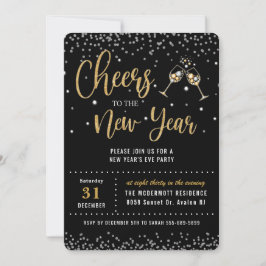 Convites Glitter Dourado negro da festa do Ano Novo Chic