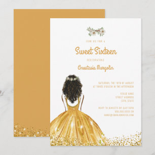 Convites Glitter Dourado Quinto Vestido Amarelo Sweet Flora