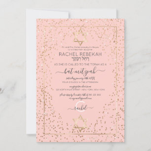 Convites Glitter Dourado Rosa Bat Mitzvah