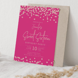 Convites Glitter Dourado rosa Confetti Sweet 16 Rosa Quente