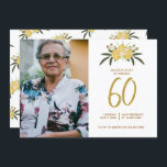 Convites Glitter Dourado Rosa e Folhas Botânicas 60º Aniver<br><div class="desc">Um clássico convite floral de 60 anos com um toque de ouro e brilho. Personalize-o com seus detalhes de aniversário.</div>