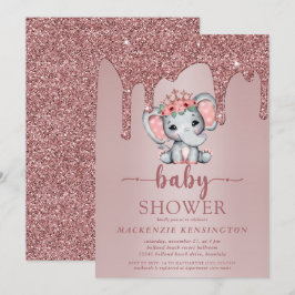 Convites Glitter Dourado rosa Glitter Gota Elefante Fofante