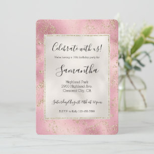 Convites Glitter Dourado Rosa Glitz Pearl Branco