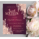 Convites Glitter Dourado Rosa moderno Burgundy Sweet 16<br><div class="desc">Um moderno,  chic e glamouroso Sweet 16 com pingos de brilho num fundo de burlôncio.</div>