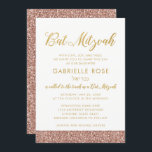 Convites Glitter Dourado Rosa moderno e Bat Dourado Mitzvah<br><div class="desc">Rosa dourado moderno e moderno e tradicional e folha de ouro falsa Bat Mitzvah convida com espaço para um nome hebraico. O trabalho de arte é feito de imagens impressas em forma plana, NÃO de brilho real nem de folhas de ouro. Consulte o compro Paper Grape Zazzle para coordenar papelaria...</div>