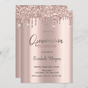 Convites Glitter Dourado rosa Quinceanera