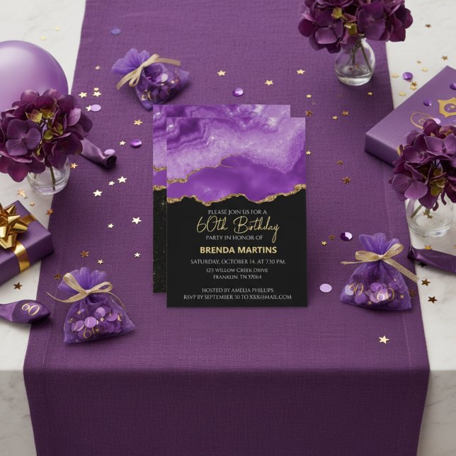 Convites Glitter Dourado Roxo Aquarela (Criador carregado)