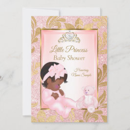 Convites Glitter Dourado Urso Chá de fraldas Rosa Étnico
