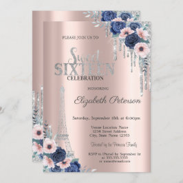 Convites Glitter Drip,Rosas Azuis Eiffel Torre Doce 16