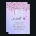 Convites Glitter Drips Holograph Purple Sweet 16 Aniversári<br><div class="desc">Colírio Hológrafo Púrpura Doce 16 Aniversário</div>