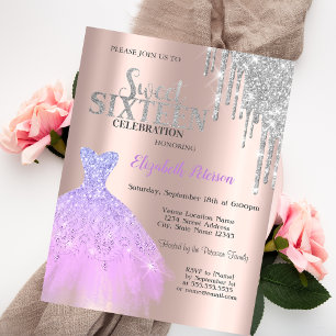 Convites Glitter Drips, Lavander Rosa de Vestido Dourado Sw