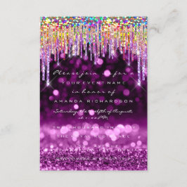 Convites Glitter Drips Rosa Bridal 16º Roxo Arco-Íris