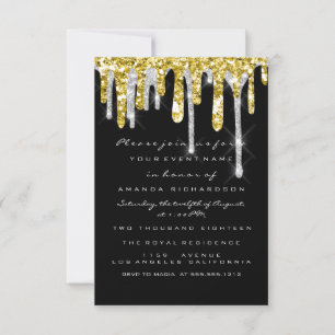 Convites Glitter Drips Silver Gold Black Bridal Sweet 16th