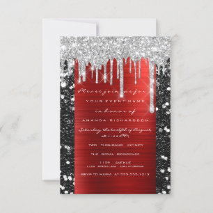 Convites Glitter Drips Silver Red Black Bridal Sweet 16º