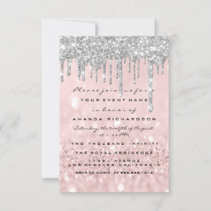 Convites Glitter Drips Silver Rosa Bridal Sweet 16º
