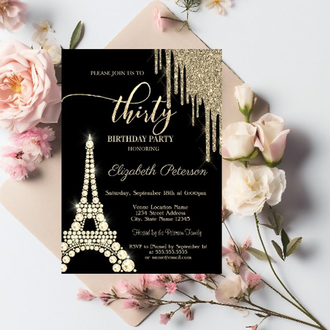 Convites Glitter Drives, Eiffel Tower Diamantes aniversário (Criador carregado)