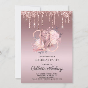 Convites Glitter Drives Rosa Dourado Aniversário