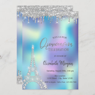 Convites Glitter Drop Diamantes Eiffel Tower Quinceanera